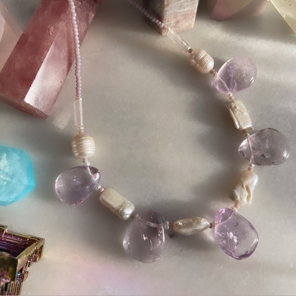 Amethyst & Pearl Statement Necklace OOAK. Handmade. Gemstones - Picture 2 of 5